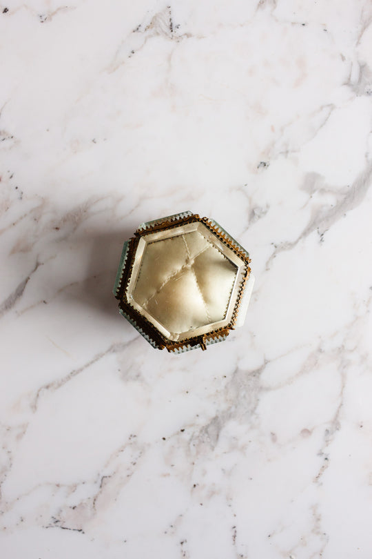 turn of the century French hexagonal beveled glass and ormolu bijoux casket