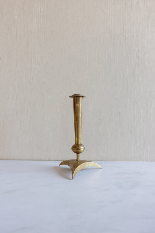 set of rare midcentury modern “atomic” brass candlesticks