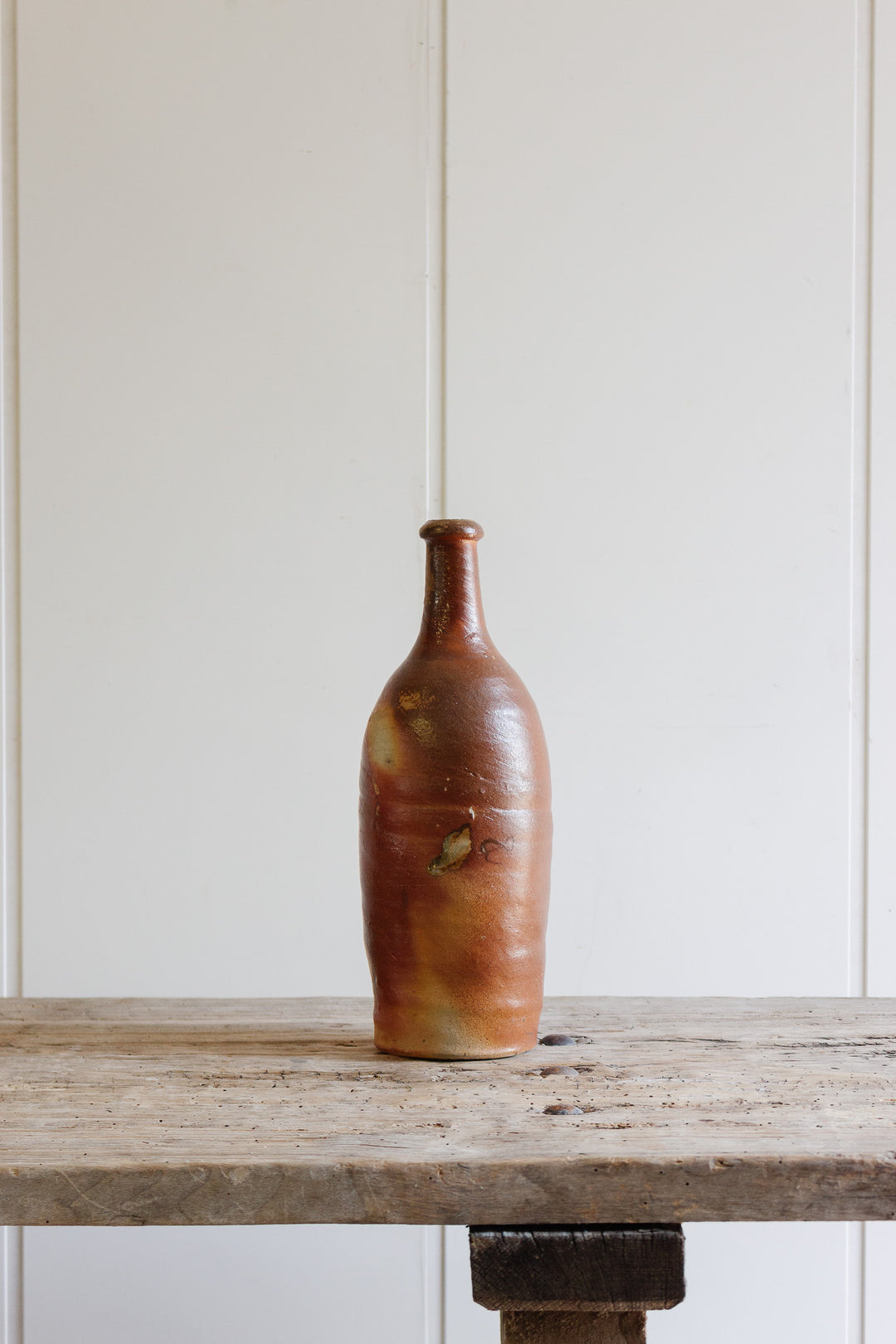 antique french stoneware liquor bottle, brown