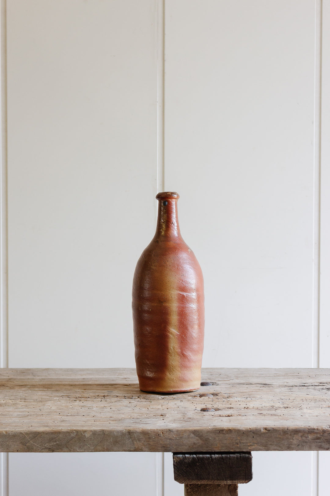 antique french stoneware liquor bottle, brown
