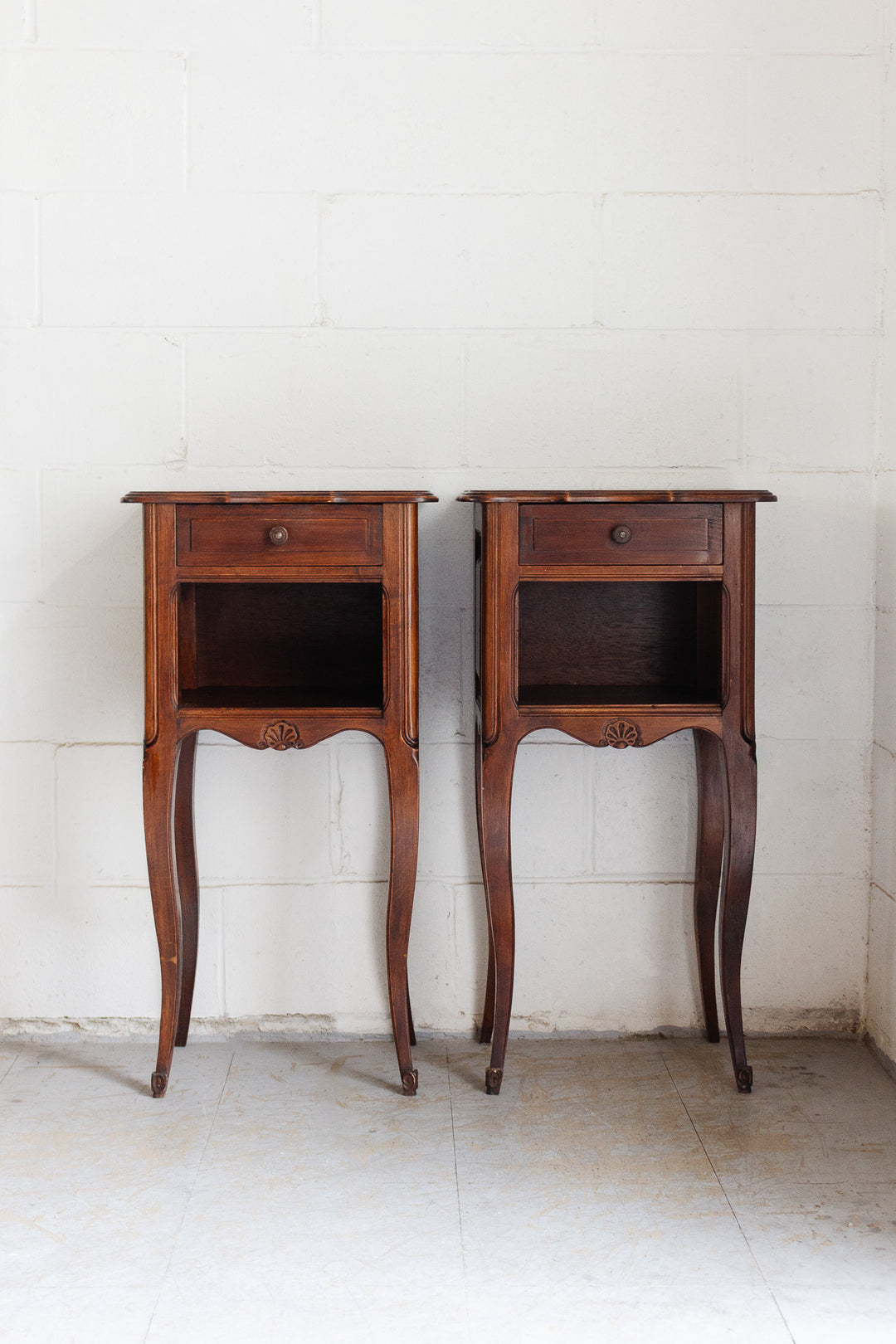 pair of vintage french cabriole leg nightstands
