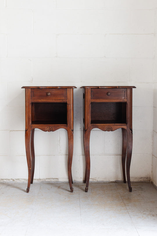 pair of vintage french cabriole leg nightstands