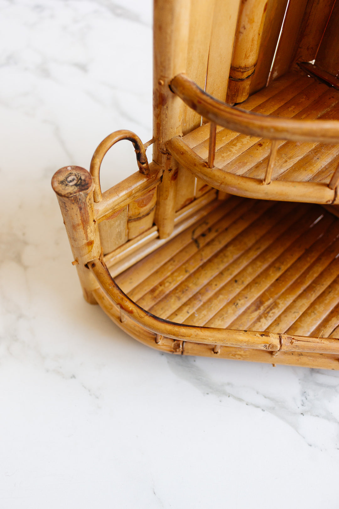 vintage french bamboo corner shelf or spice rack