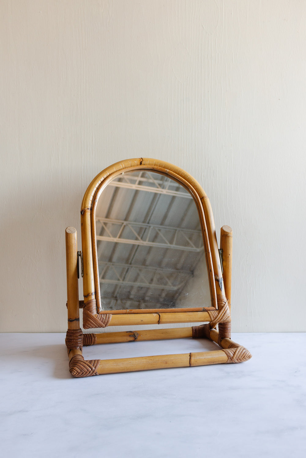 1970s bamboo tabletop vanity mirror