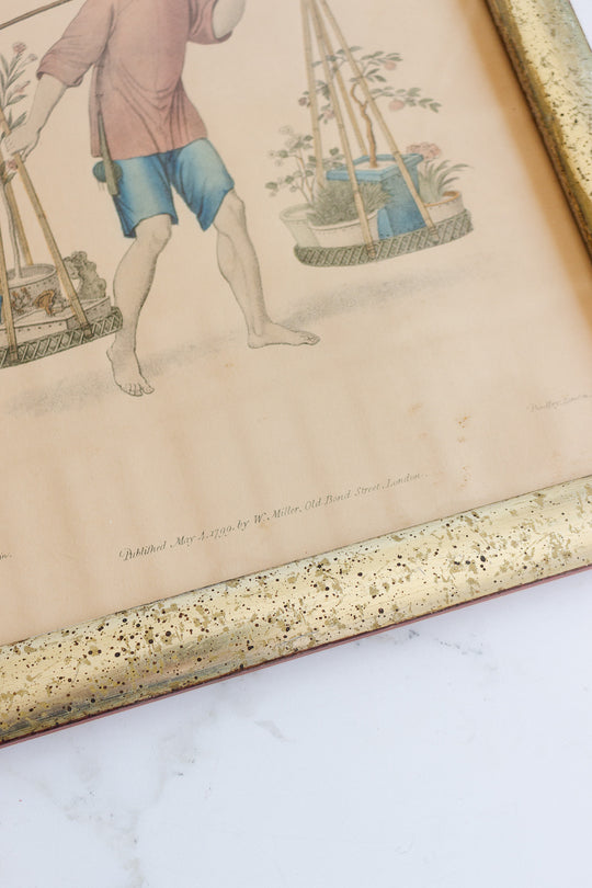 antique french chinoiserie hand tinted print