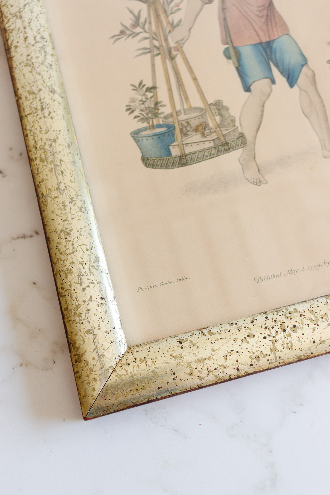 antique french chinoiserie hand tinted print