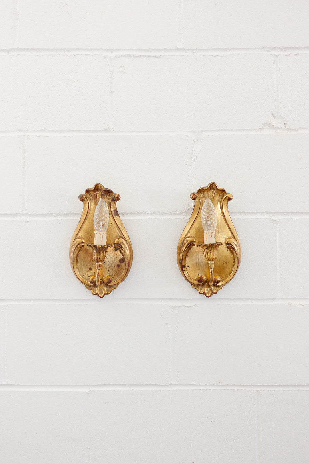 pair of 1930s French gilt wood art deco sconces