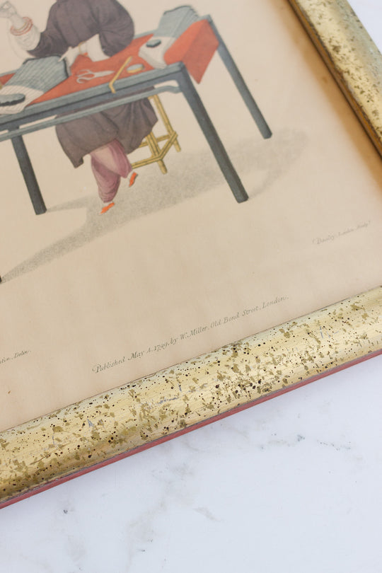 antique french chinoiserie hand tinted print