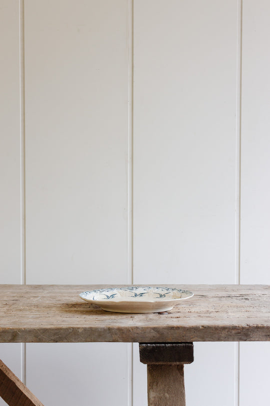 antique french longwy blue and white "oiseaux" ravier