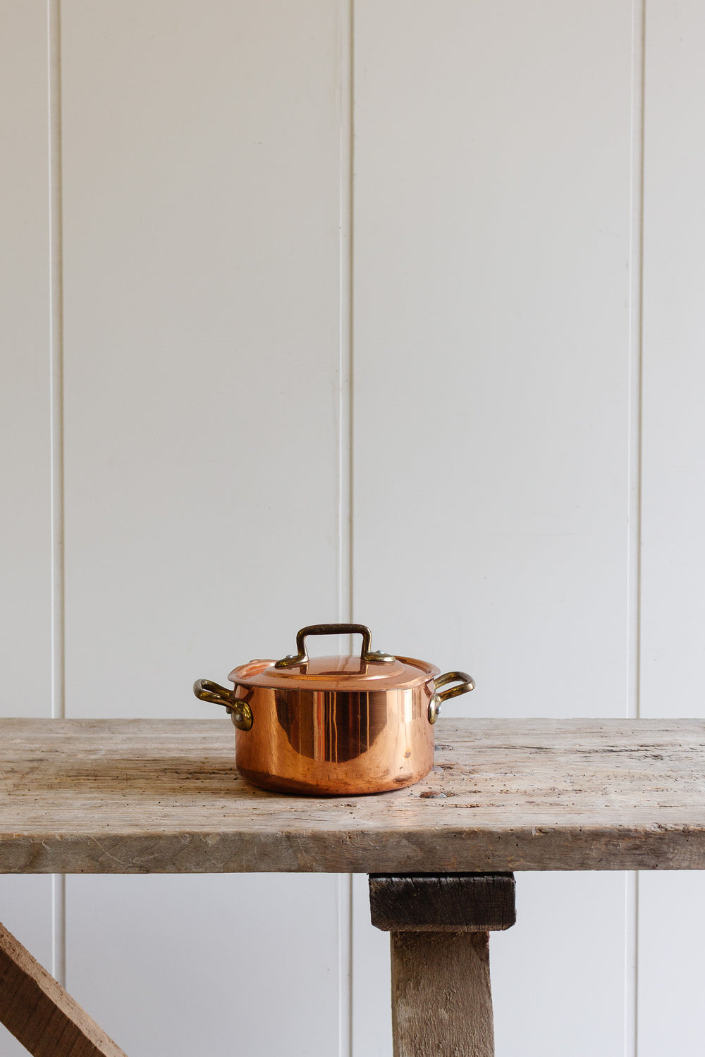 antique french copper pot with tin lining