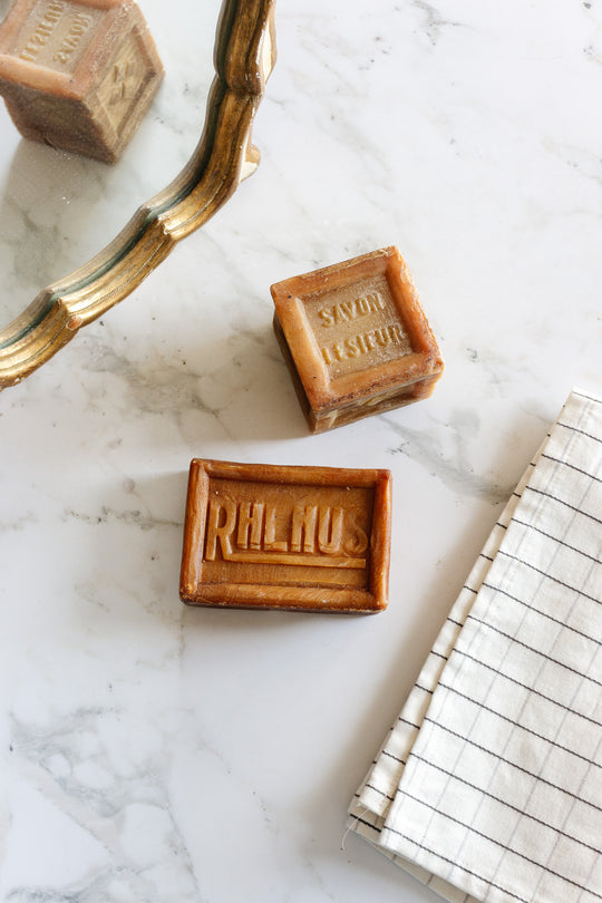 antique french branded soap, set of 2