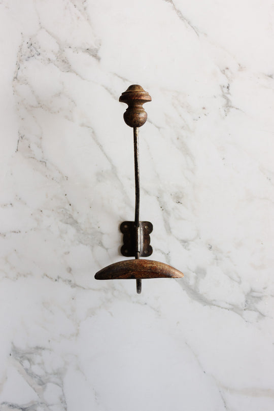 antique french wood and cast iron hat hook