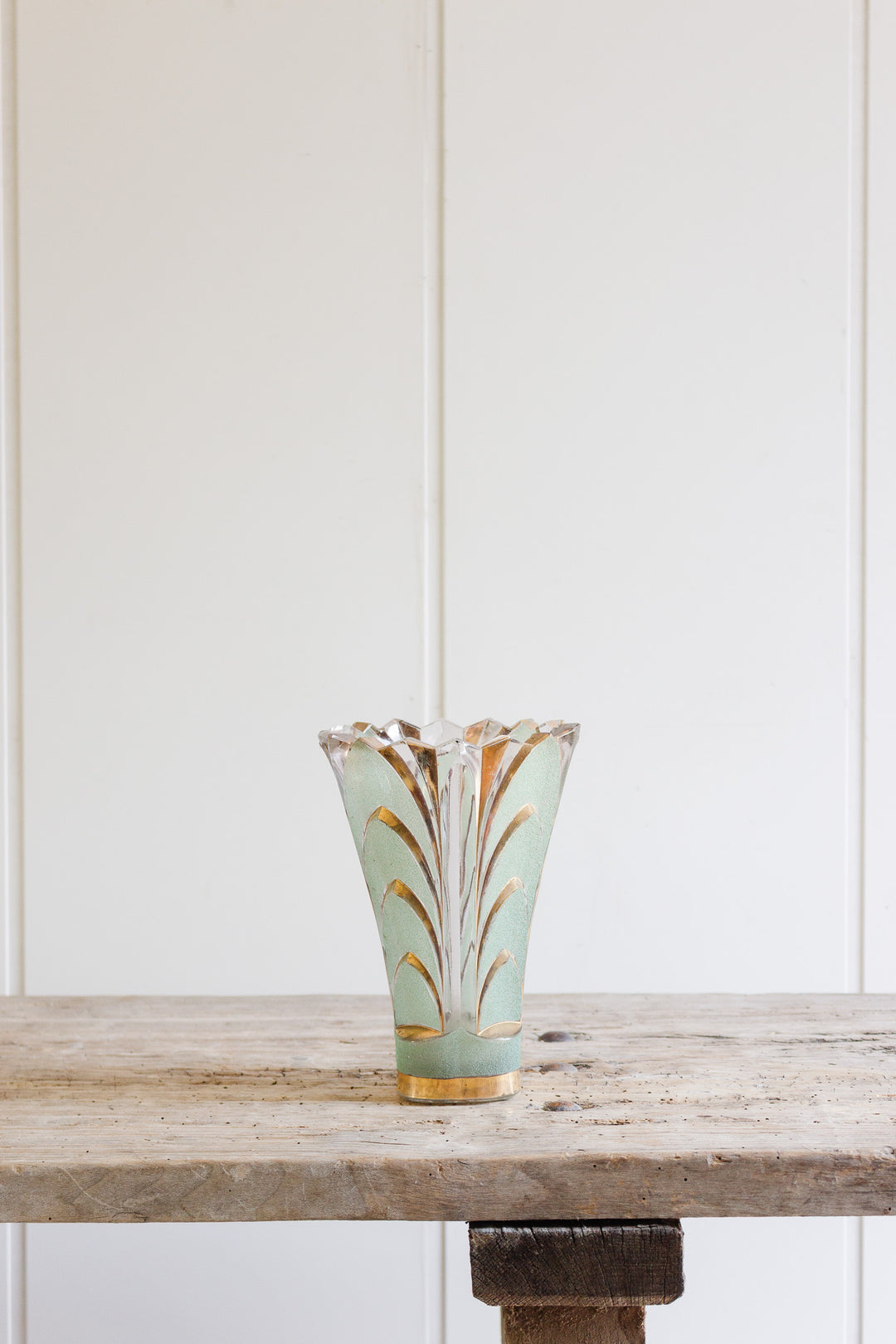 midcentury french green glass by "Kirchner pour Cristalor" vase
