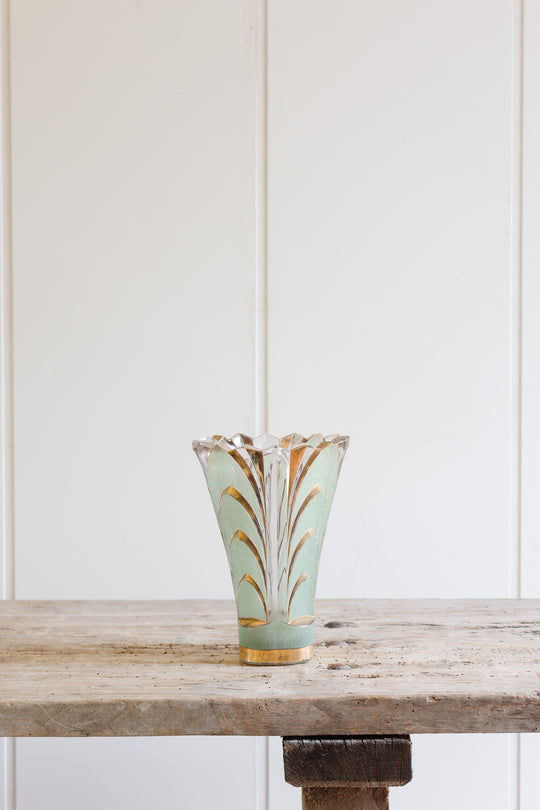 midcentury french green glass by "Kirchner pour Cristalor" vase