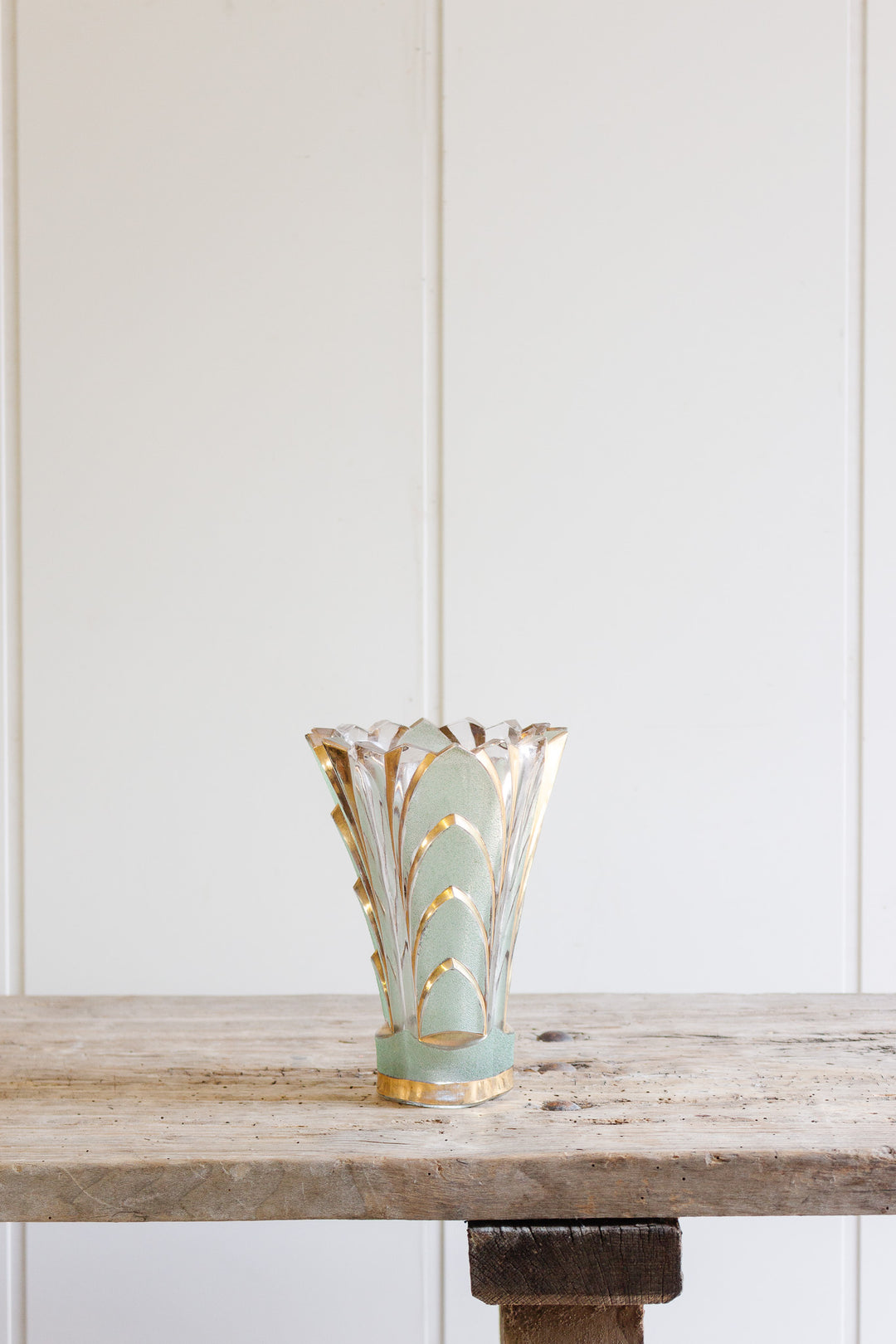 midcentury french green glass by "Kirchner pour Cristalor" vase