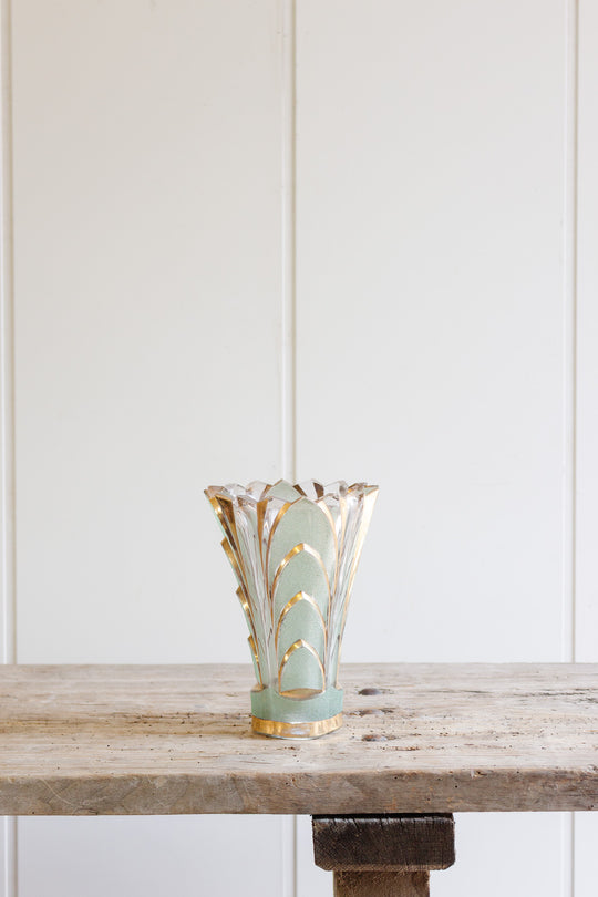 midcentury french green glass by "Kirchner pour Cristalor" vase