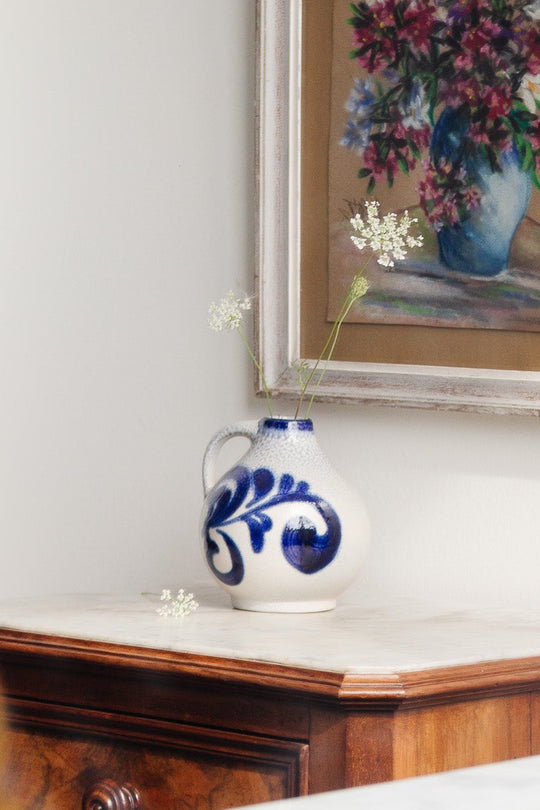 vintage german cobalt blue stoneware jug
