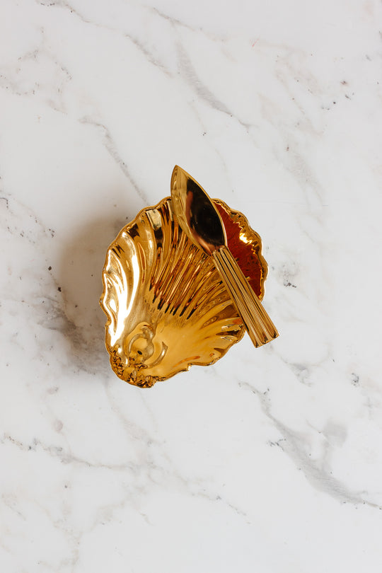 vintage french "pâtes et émaux limoges" butter dish and knife