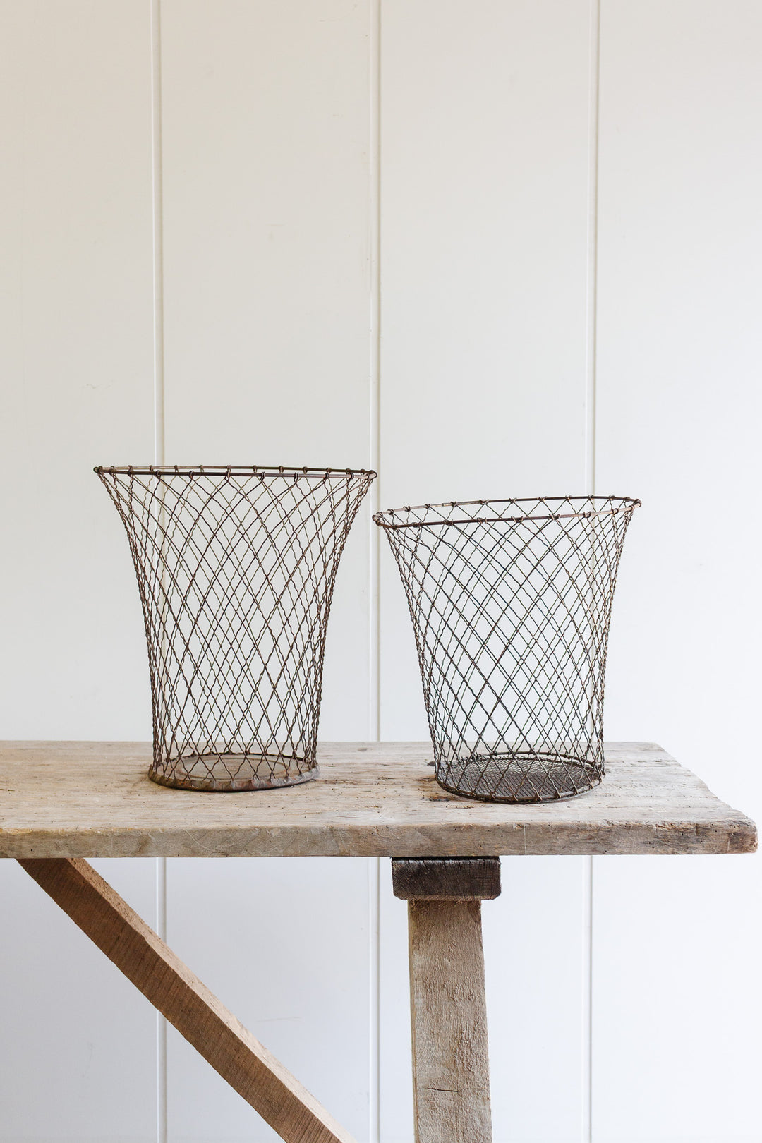 1920s french wire wastebasket, short