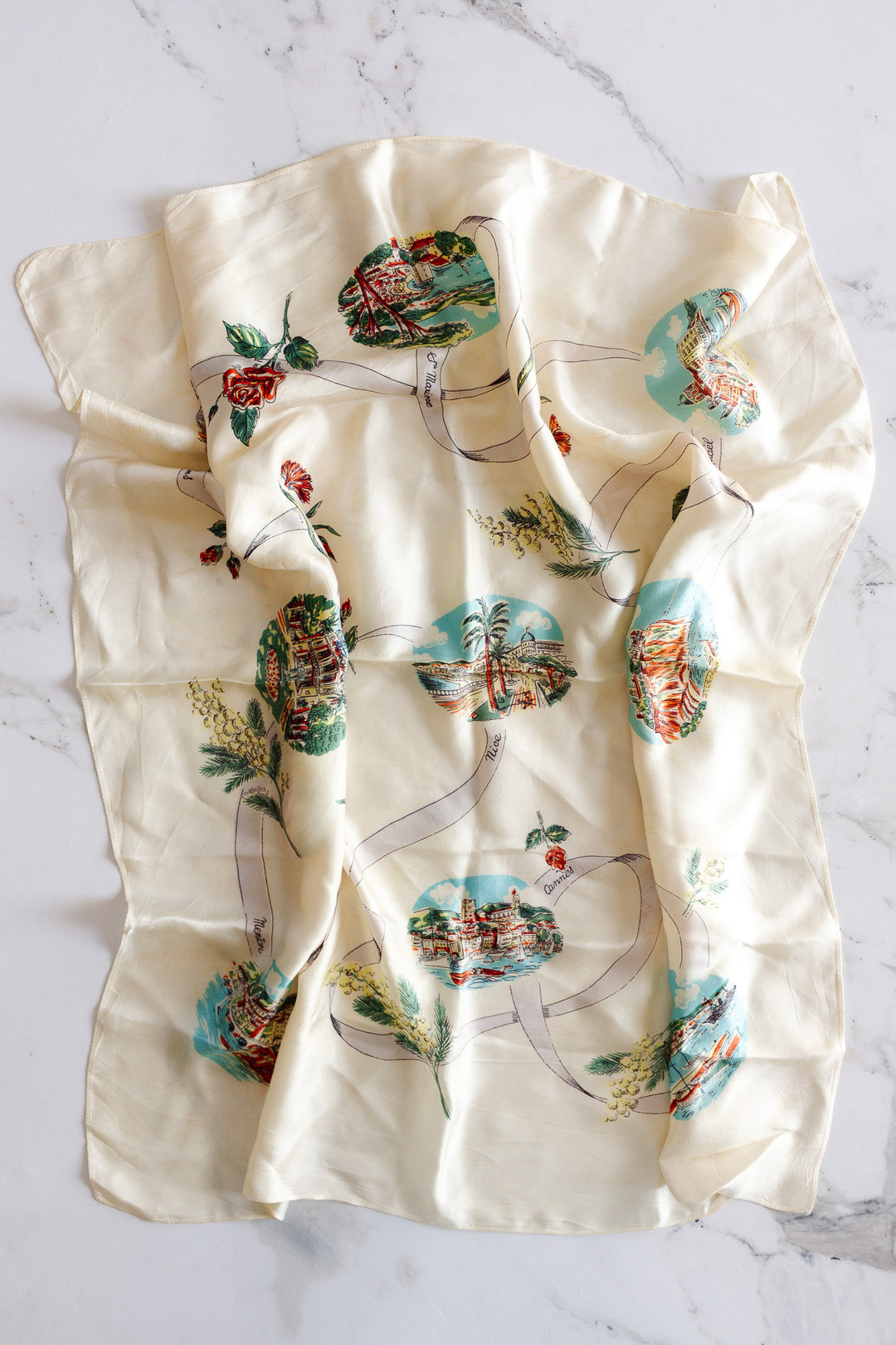 vintage french côte d'azur silk scarf