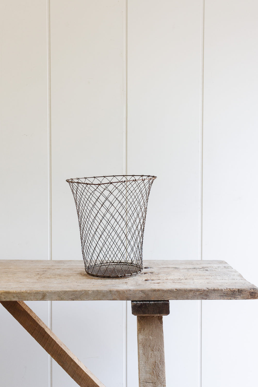 1920s french wire wastebasket, short