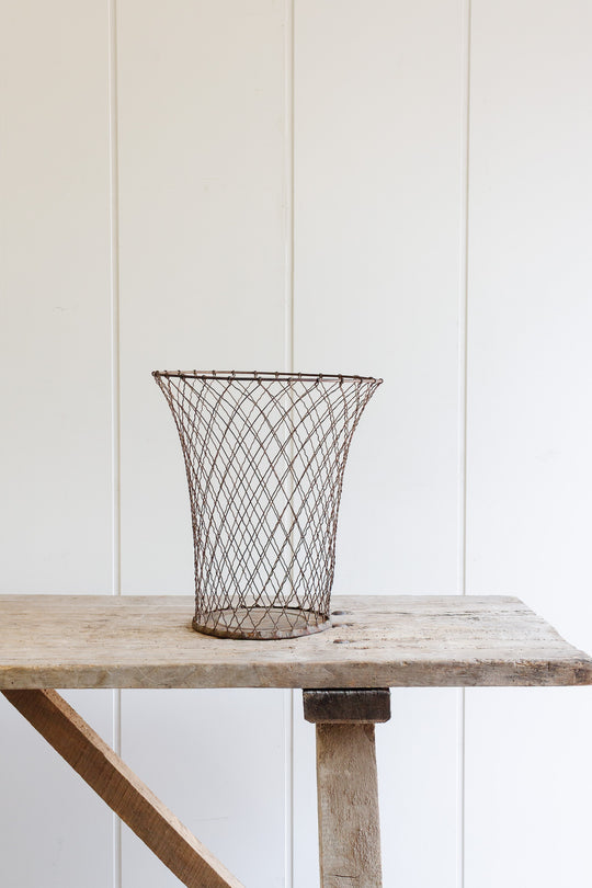1920s french wire wastebasket, tall