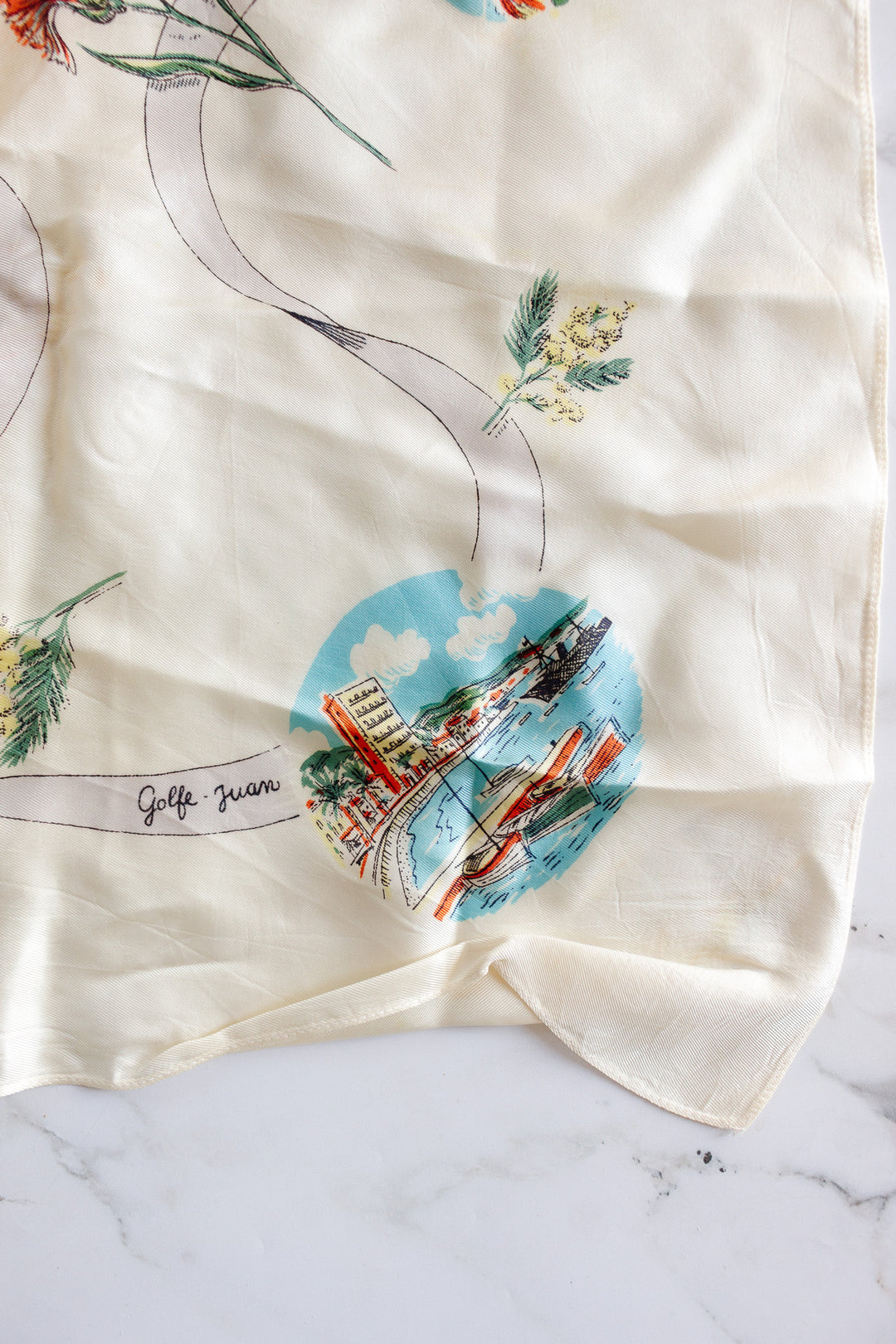 vintage french côte d'azur silk scarf