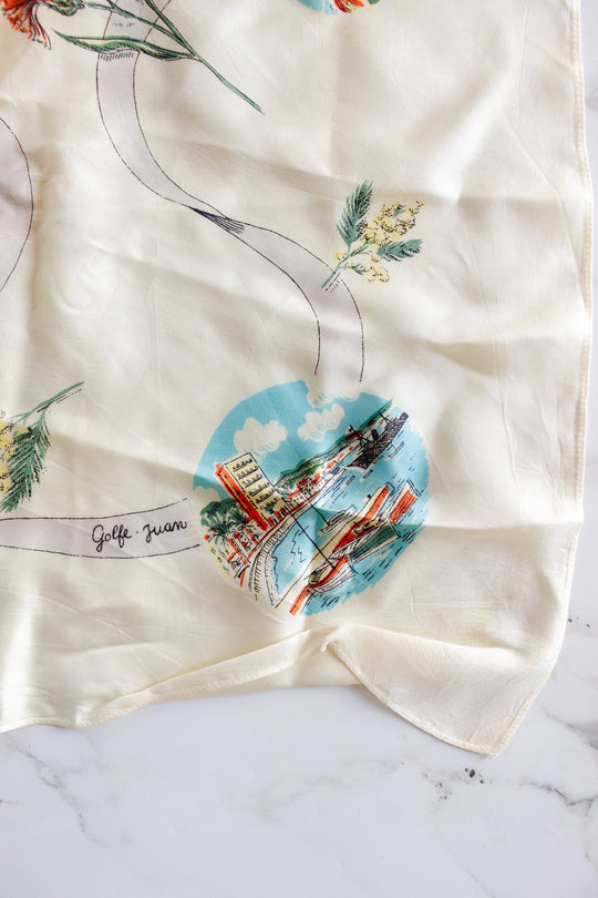 vintage french côte d'azur silk scarf