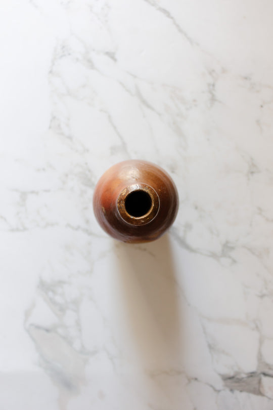 antique french stoneware liquor bottle, brown