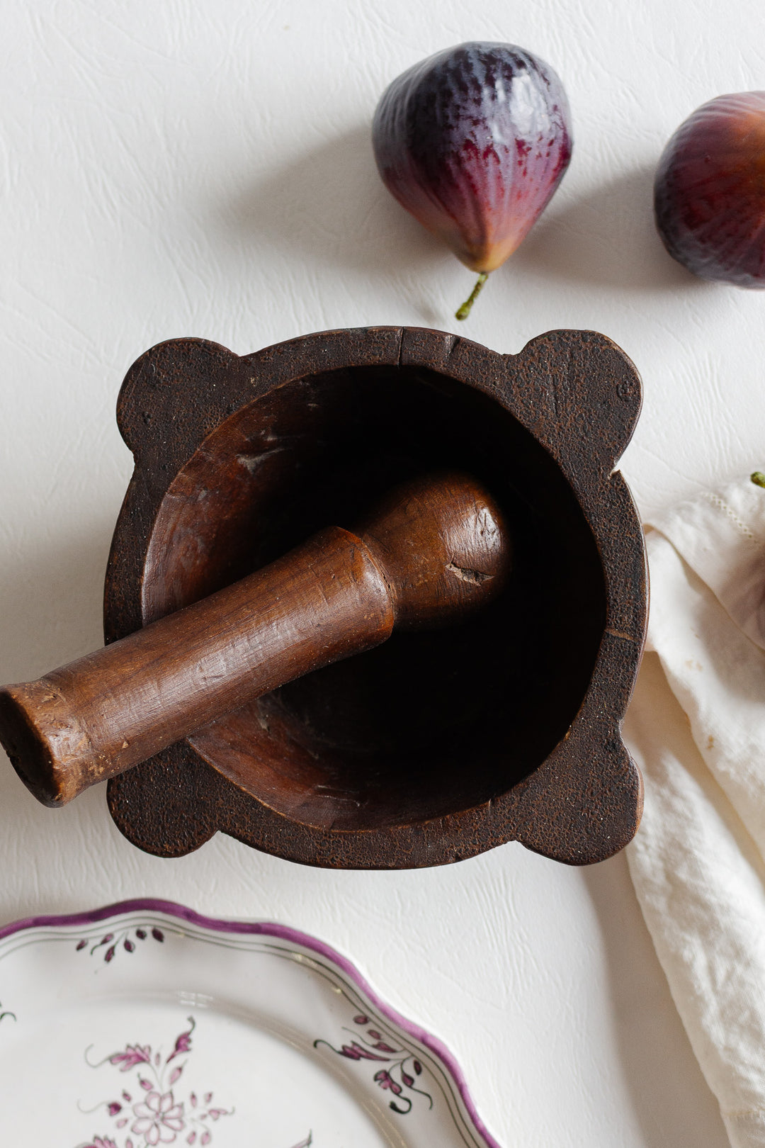 antique french wooden mortar and pestle