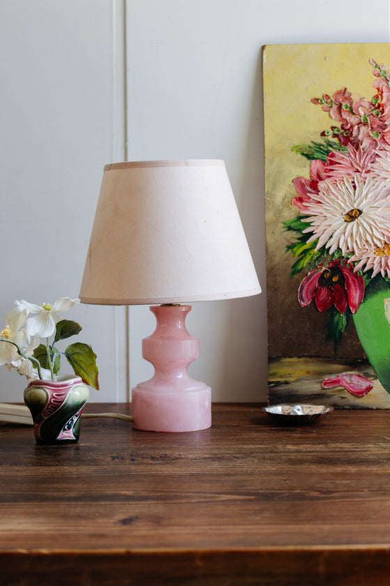 midcentury french pink  alabaster lamp with shade