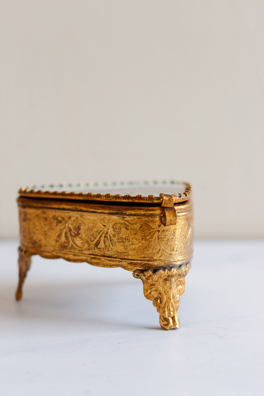 turn of the century French ormolu and glass souvenir bijoux casket