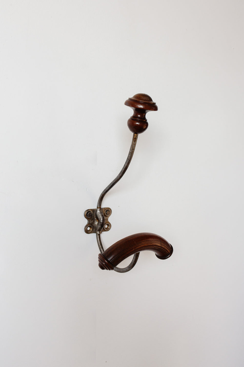antique french wood and cast iron coat and hat hook