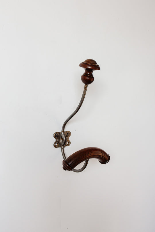 antique french wood and cast iron coat and hat hook