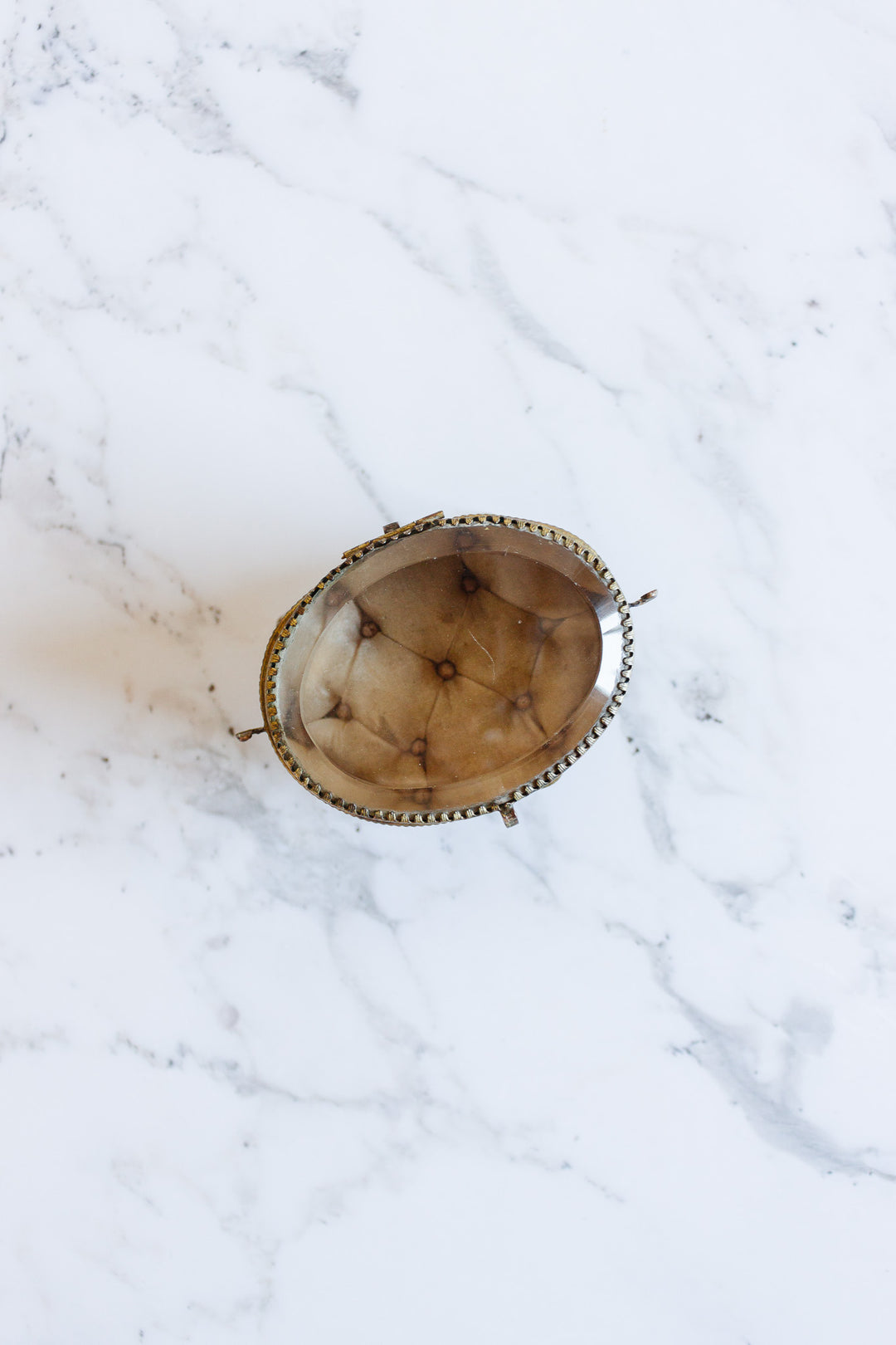 rare turn of the century oval ormolu & beveled glass art nouveau bijoux casket