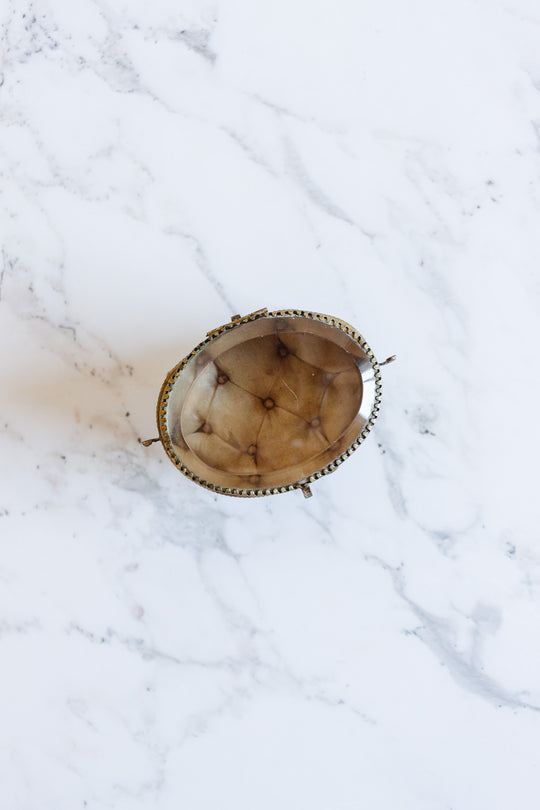 rare turn of the century oval ormolu & beveled glass art nouveau bijoux casket