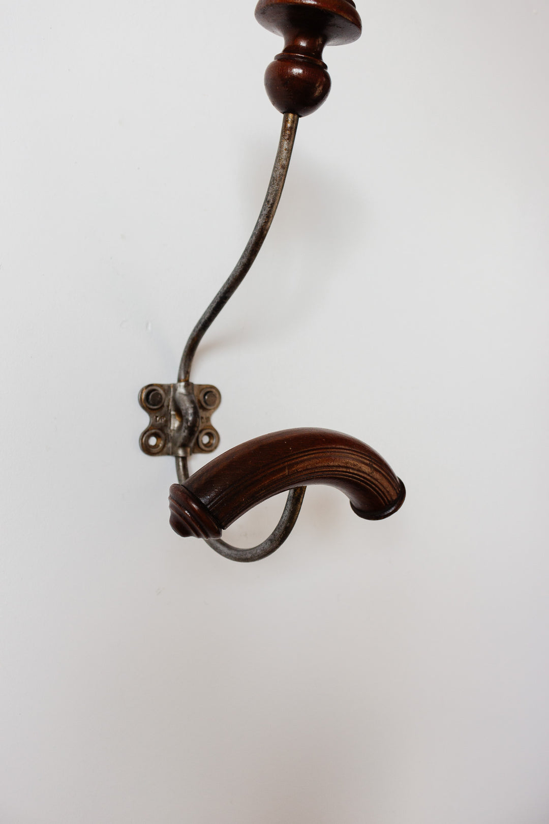 antique french wood and cast iron coat and hat hook