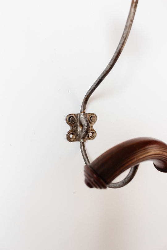 antique french wood and cast iron coat and hat hook