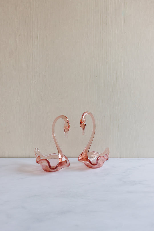 vintage french pink glass swan catchalls