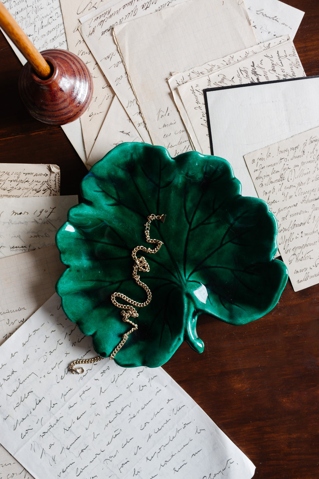 vintage french "feuille vert" majolica trinket dish