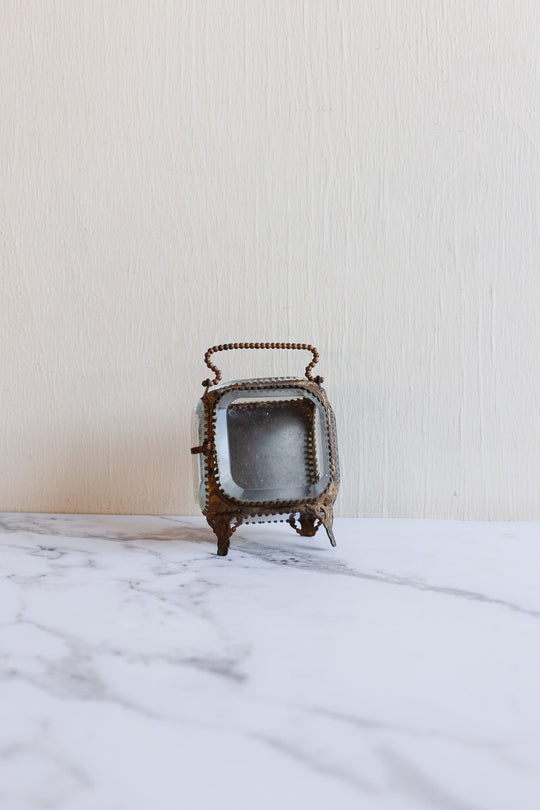 antique french standing beveled glass and ormolu bijoux casket