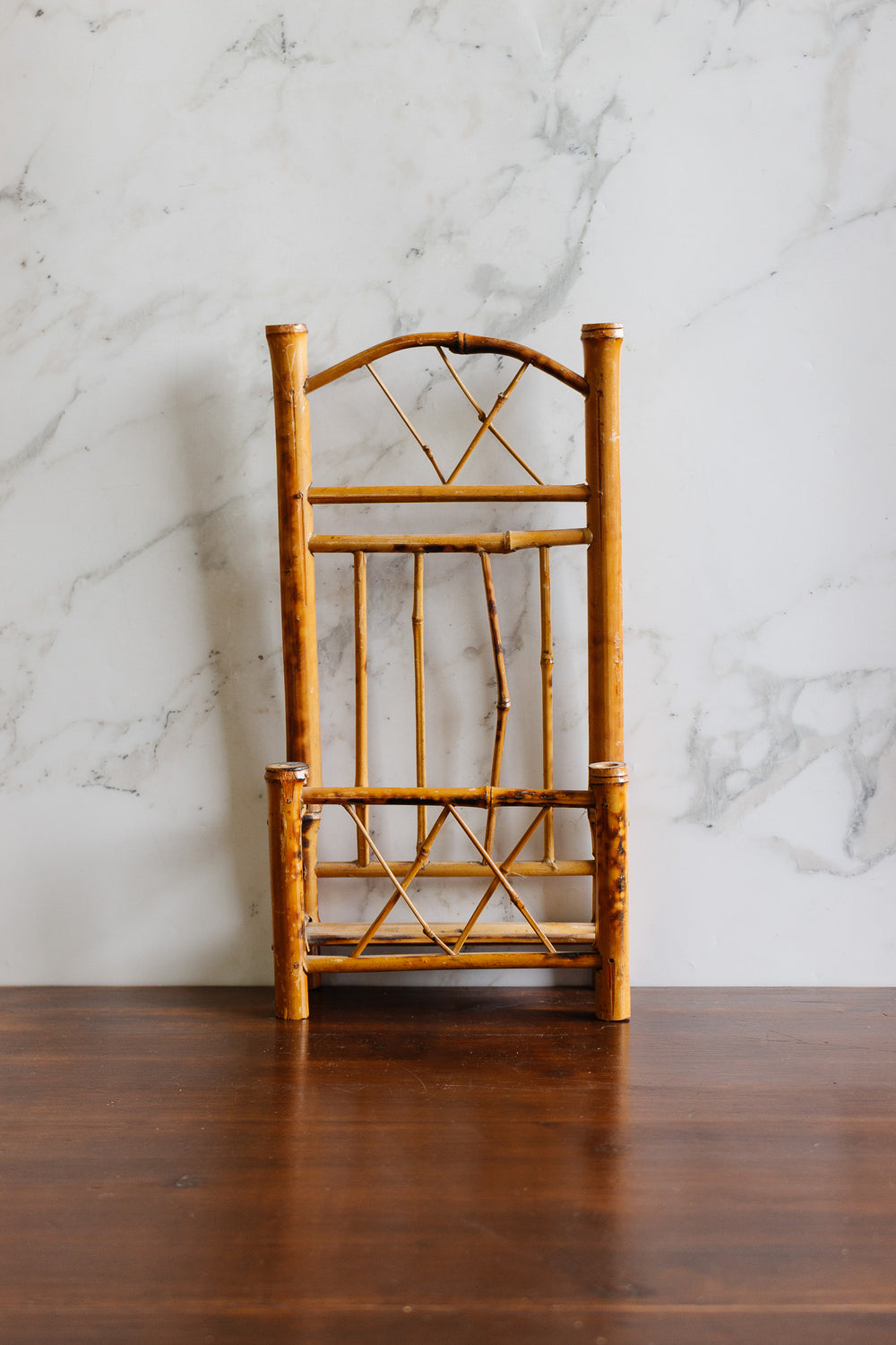 vintage french tabletop standing bamboo shelf