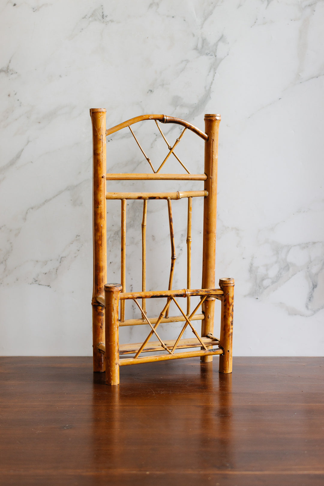 vintage french tabletop standing bamboo shelf