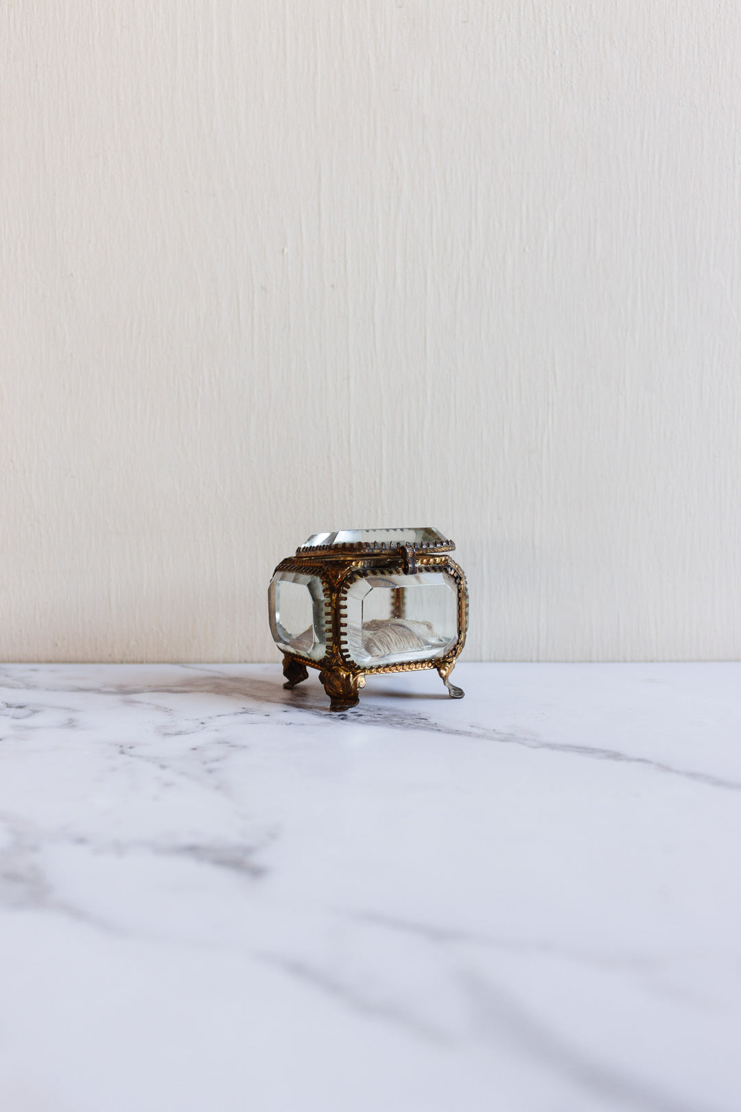 turn of the century French ormolu & beveled glass bijoux casket