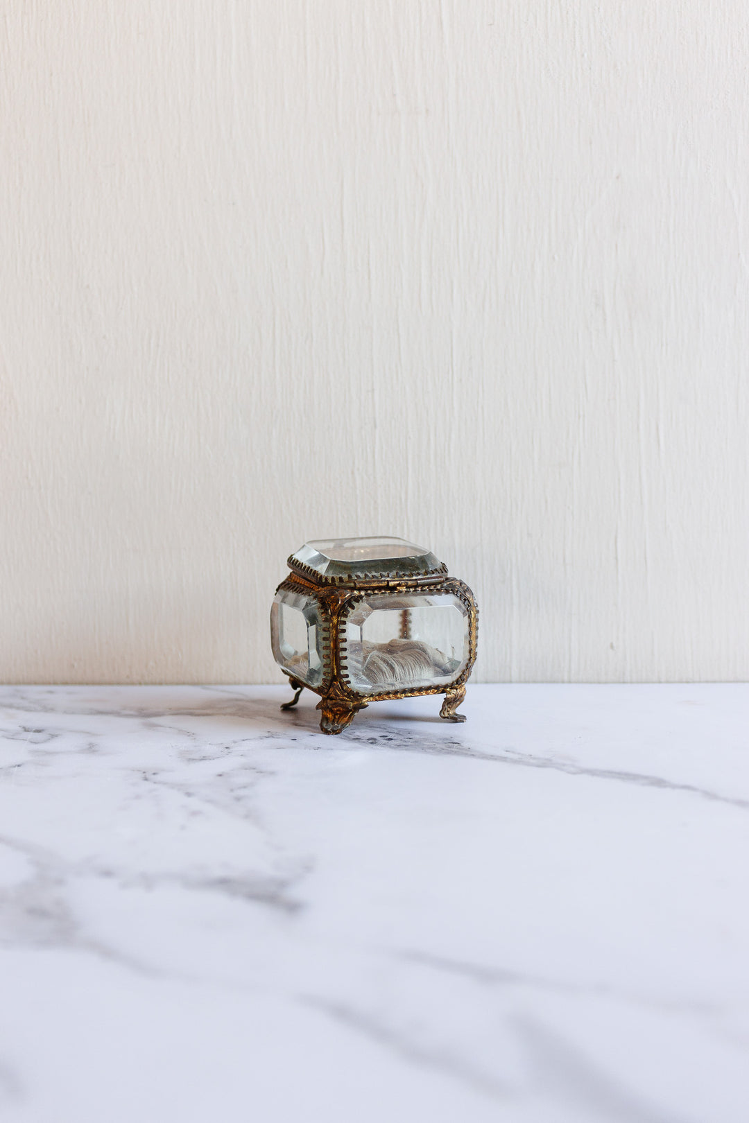 turn of the century French ormolu & beveled glass bijoux casket