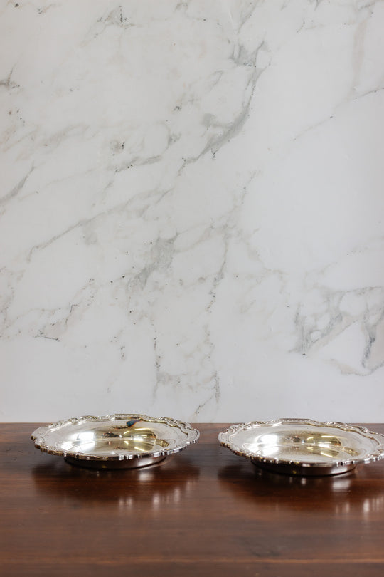 pair of antique french silverplate bottle coasters with poinçons