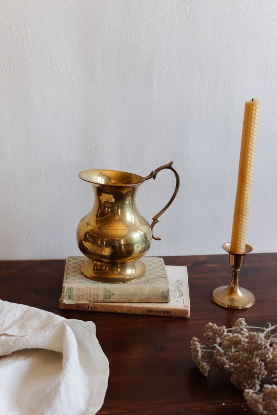 rare vintage french solid brass pitcher with ornate handle