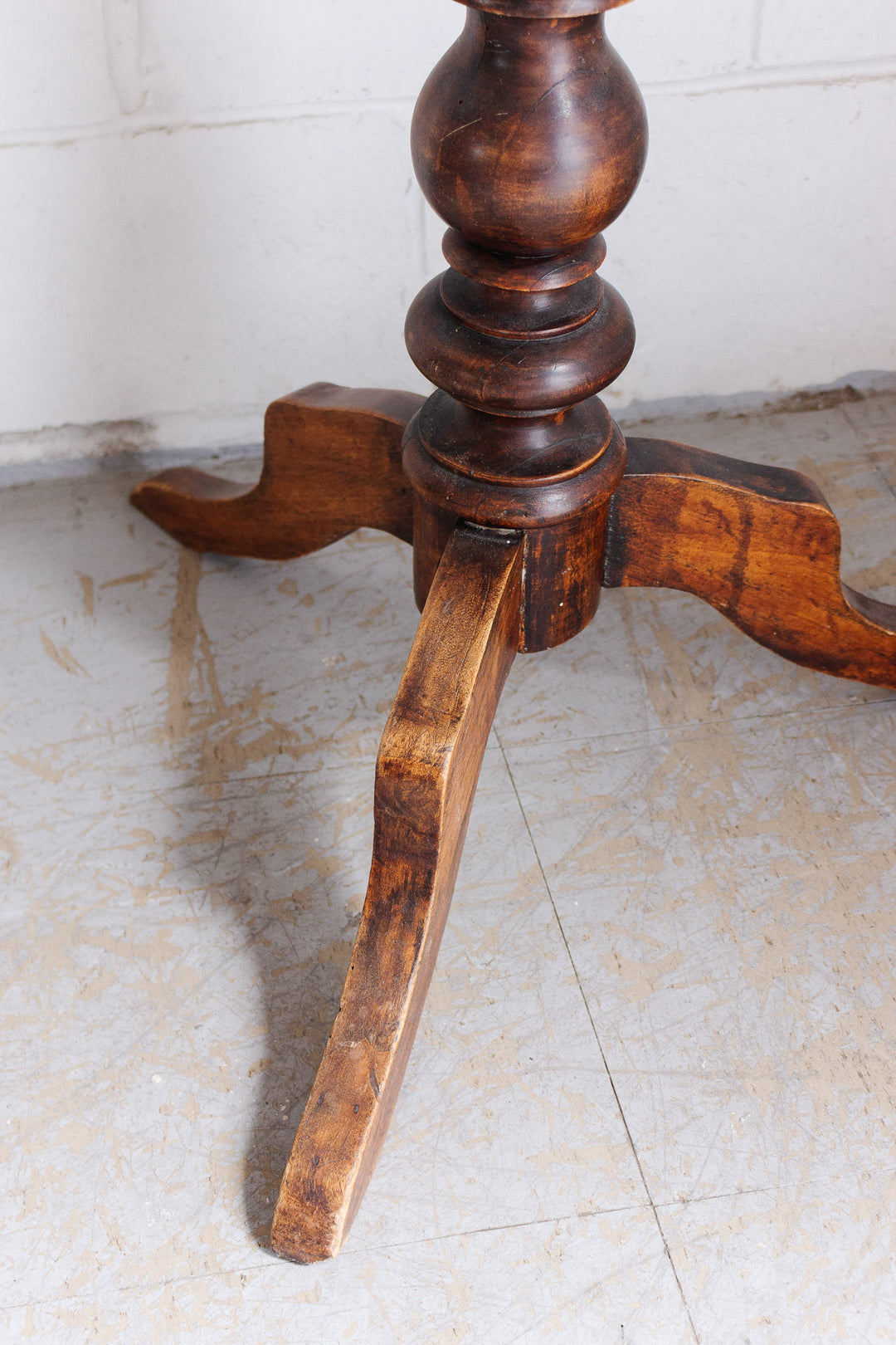 antique french turned wood occasional table with "petit point" top