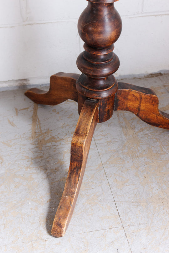 antique french turned wood occasional table with "petit point" top