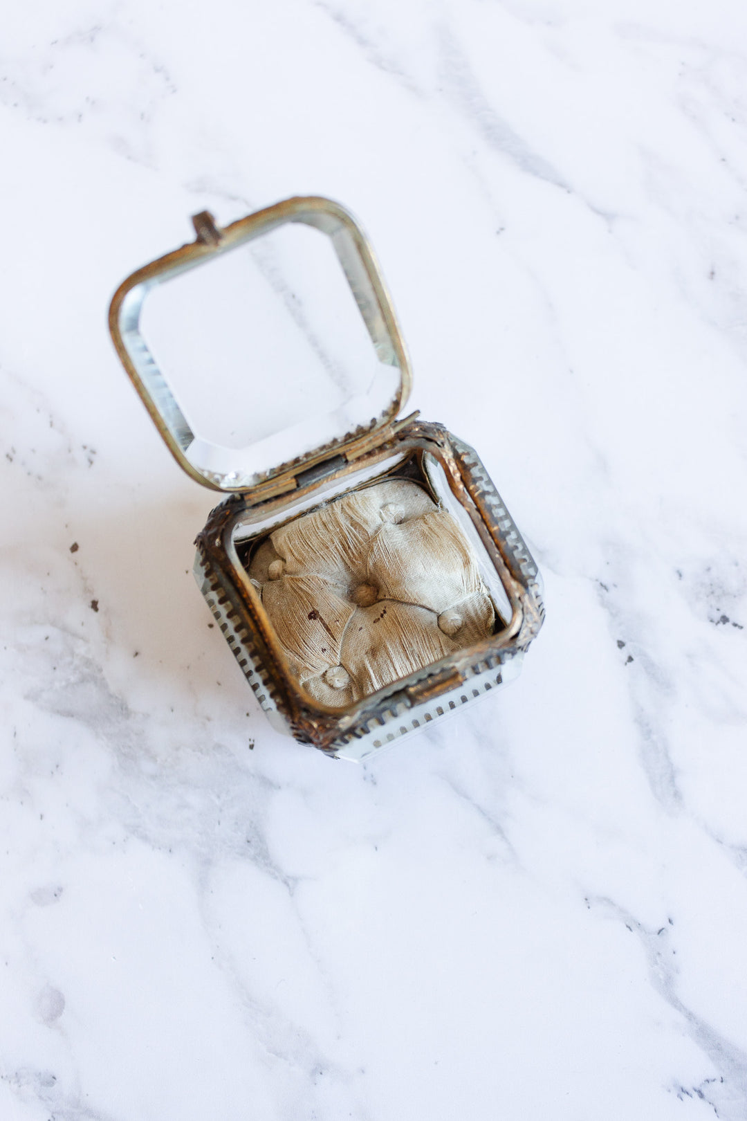 turn of the century French ormolu & beveled glass bijoux casket